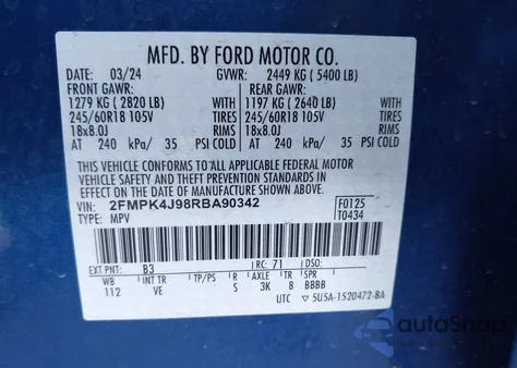 2024 Ford Edge Sel z USA, uszkodzony, nr VIN 2FMPK4J98RBA90342